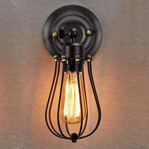 Chao Zan Lámpara de Pared de Apliques de Retro Metal Vintage, Iluminación de Estilo Industrial Edison Jaula de Alambre de Hierro Ajustable Lámpara de Pared Rústica, Para Decoración de Cocina (negro)
