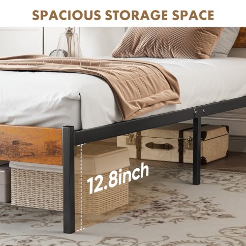 Image of NEWBULIG Twin Size Bed Frame with Headboard, 800LBS Mattress Foundation with All Sturdy Metal Support, Under Bed Storage, No Box Spring Needed, Easy Assembly, ClassicRust Brown