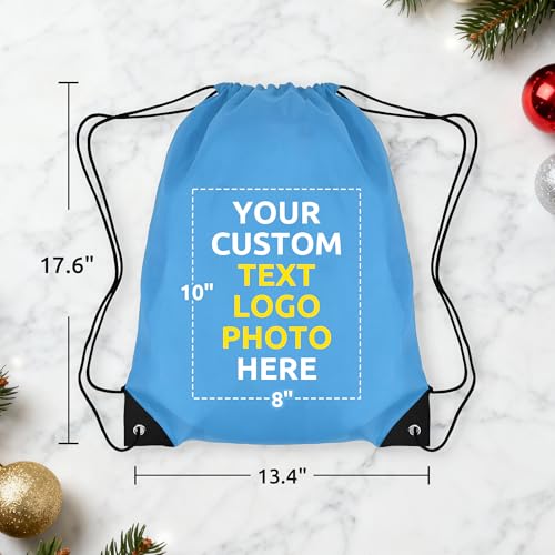 Image of Custom Drawstring Bags 100 /200 Pcs Personalized Bulk with Logo Text, Customizable Drawstring Backpack Draw String Back Bag for Gift Gym, Sports, Travel, Events Activities, Promotional Items