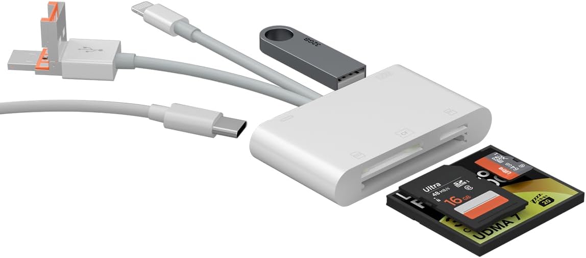 Adaptateur Carte SD 5 en 1,Lecteur Carte SD & Adaptateur USB OTG,Adaptateur Carte SD iphone avec slots pour carte Micro SD/SD,supporte SD/Micro SD/SDHC/SDXC