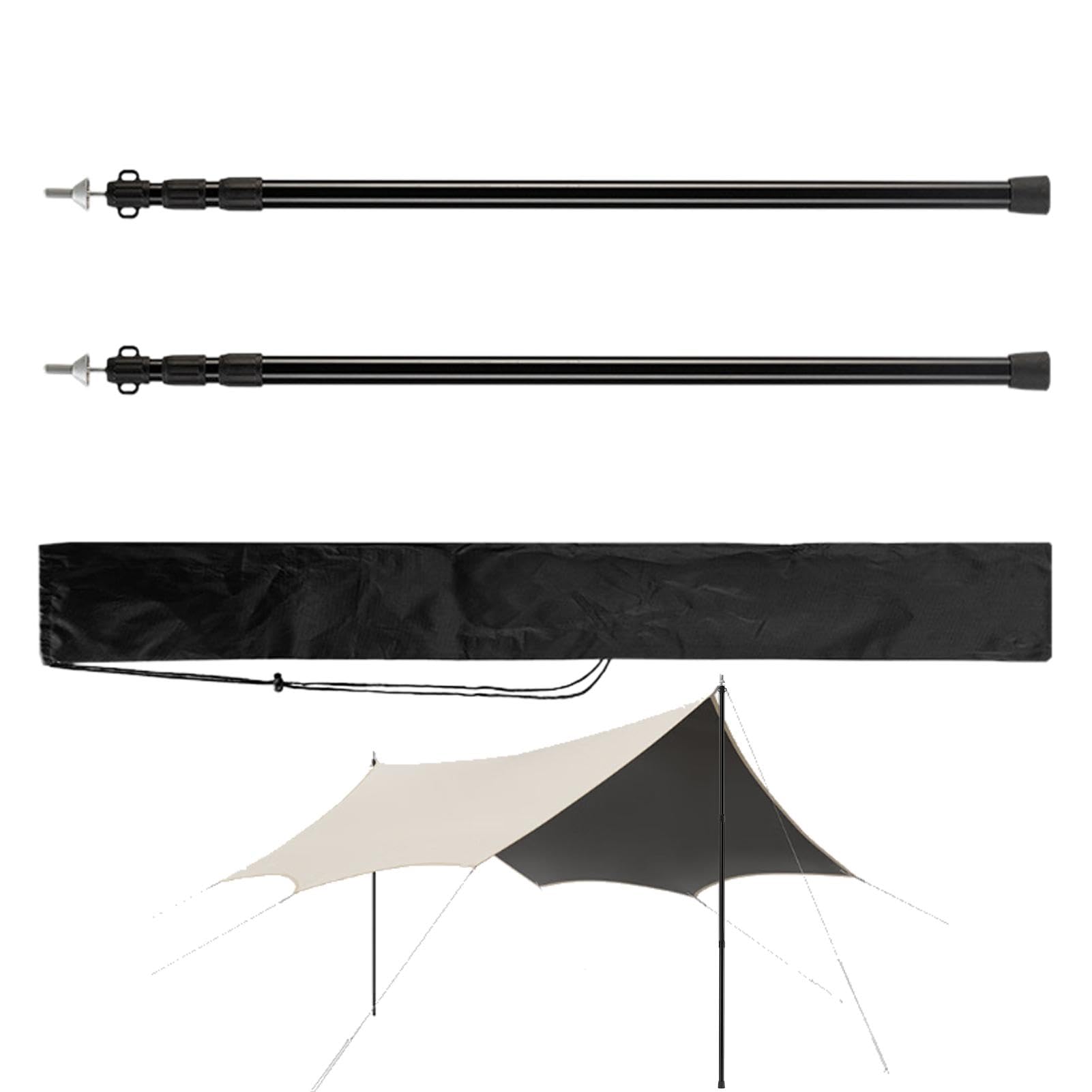 Planenstangen – 2 tragbare Aluminium-Zeltstangen, Markisen-Stützstangen, verstellbare Metall-Sonnenschutzstangen, Camping-Planenstangen mit Aufbewahrungstasche für Camping, Unterschlupf, Auto und