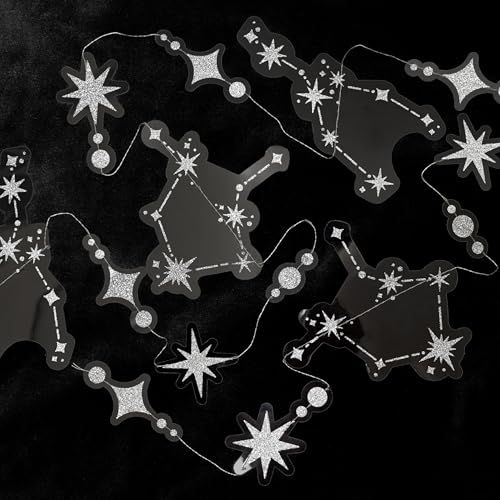 Image of Cheerland Glitter Celestial Party Decorations Constellation Birthday Decoration Star Garlands Withy Backdrop Astrology Decor Zodiac Theme Banner Hanging Stars Streamer Galaxy Party Suppplies (Silver)