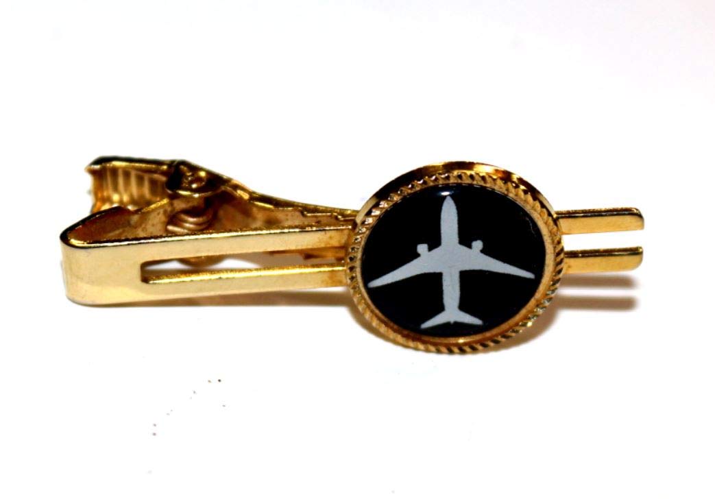 Aircraft Black Round Gold Plated tieclip for Aviation People
