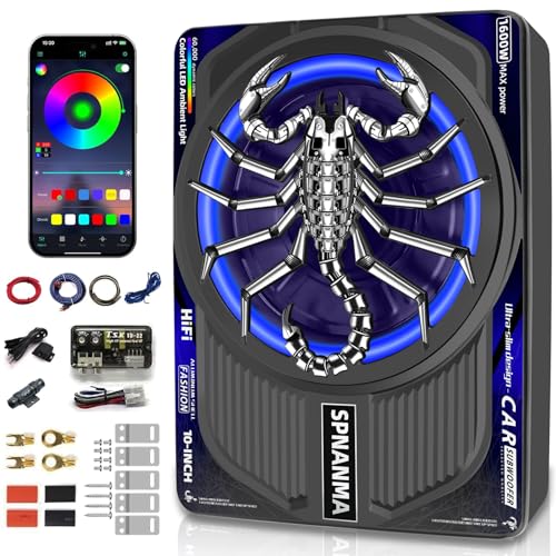 Spnanma Upgraded 1600w Slim Underseat Car Subwoofer And Amp Package With Rgb ...