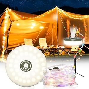 Camping String Lights, Outdoor String Lights with 8 Lighting Modes, Quick Storage, Sturdy and Waterproof, Type-C Fast Charging – Portable 2 in 1 Camping Lights for Camping, Christmas, Outdoor(29.5ft)