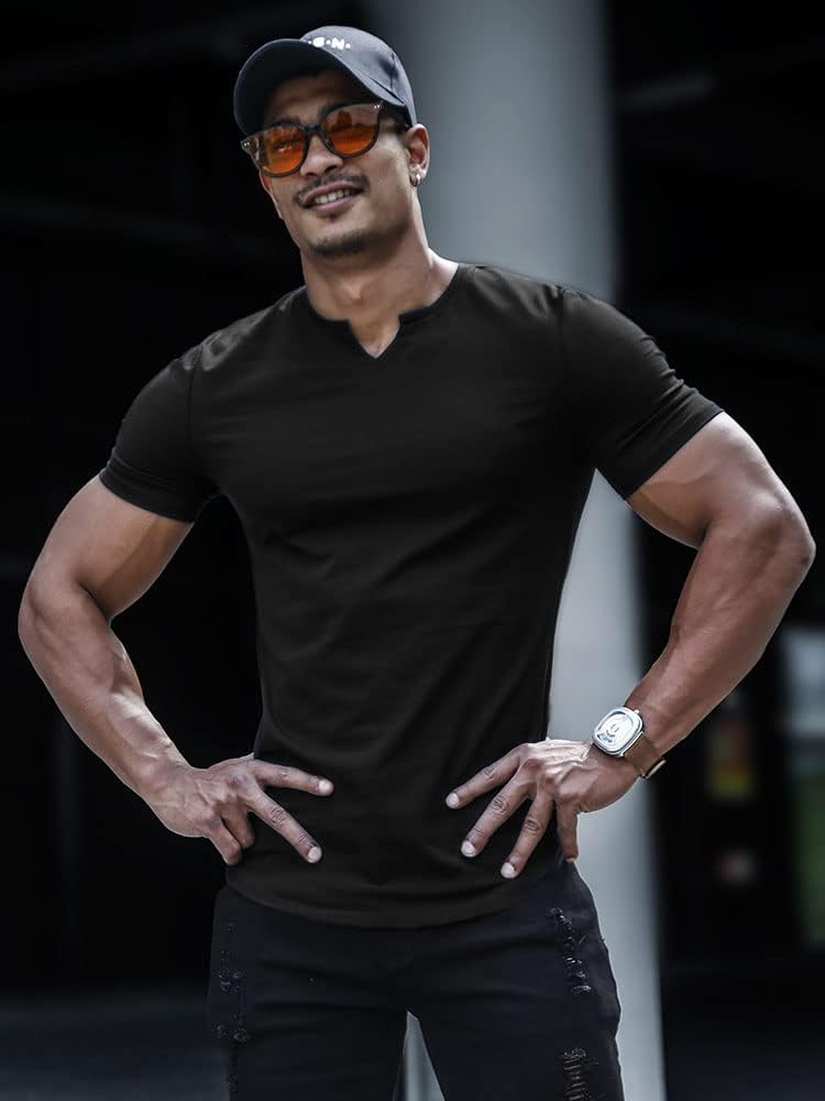 Muscle Cmdr Men's Henley Long&Short Sleeve T-Shirt Slim Fit V Neck Shirts Stretch Tee Casual Underwear Athletic Medium Weight - Image 2