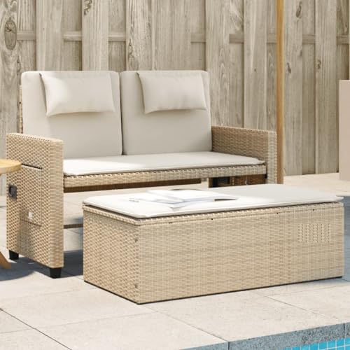 Tidyard Banc de Jardin 2 en 1 Convertible en Canapé-Lit, Résine Tressée, Couleur Beige, 110 kg