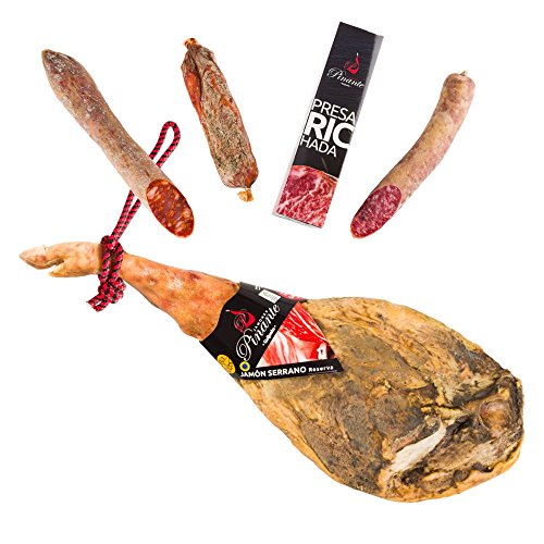 Lote de Jamón Serrano Reserva 7,5-8 Kg , Presa Ibérica, Chorizo Ibérico y Salchichón Ibérico