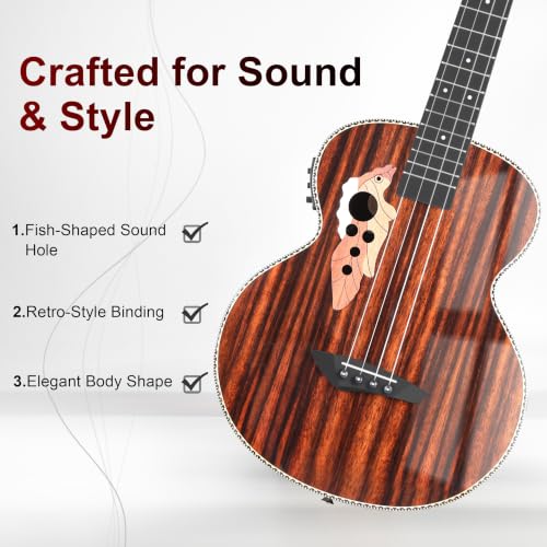 Image of Caramel BEG94 Ebony Wood Baritone Ukulele 30inch Wood LCD Color Display Electric Ukelele