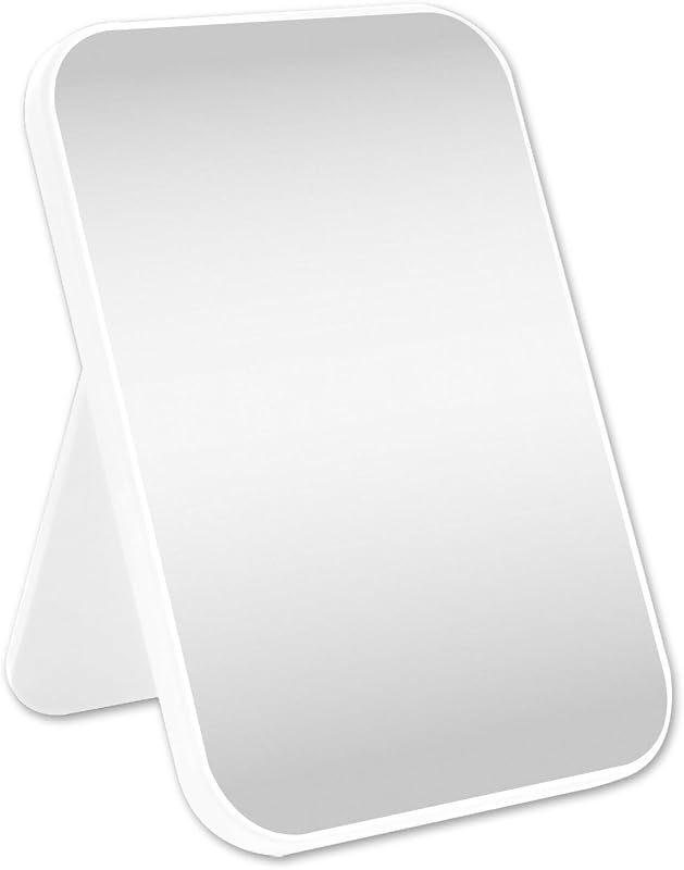 Espelho de maquiagem de mesa HGUEB dobrável branco, com suporte e opção de montagem na parede