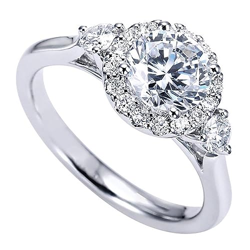 Women's 925 Sterling Silver Plated Round Cubic Zirconia CZ Halo Ring for Wedding Engagement Promise