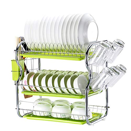 3-Tier Cocina De Acero Inoxidable Soportes para Platos Dish Drainer Dish Rack Holder Organización Estante con Bandeja de Goteo, Para Utensilios, B