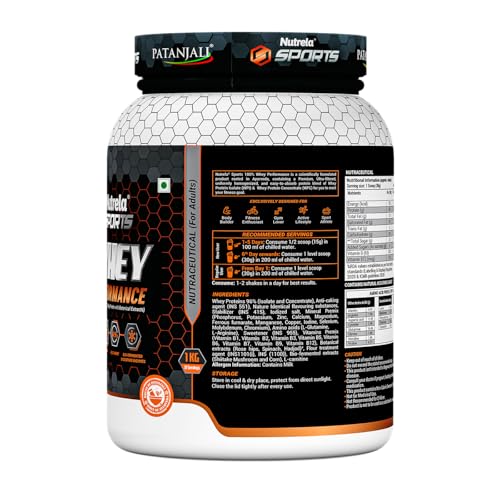 Image of NUTRELA Sports Patanjali Whey Protein 1kg with Shaker | Concentrate + Isolate | 24g Protein Per Scoop | 6.7g BCAA, 4.9g Glutamine with Digestive Enzymes for quick absorption & easy digestion | Muscle - Building & Recovery | 100% Vegetarian | Malai Kulfi