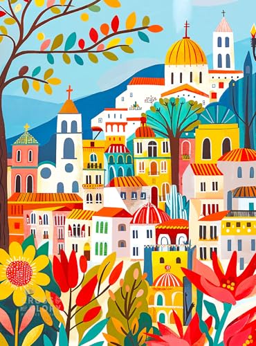Cross & Glory - Charming Barcelona in Bloom - 1000 Piece Jigsaw Puzzle for Adults | Colorful Floral Folk Art Puzzle for Barcelona Lovers and Art Enthusiasts