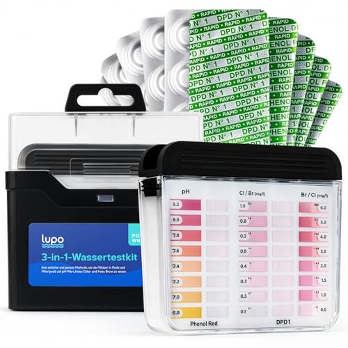 LUPO 3-in-1 Pool-Wassertestkit | Pool-Testkit für Schwimmbäder und Spas zur Messung von freiem Chlor freiem Brom & pH | Pool-Chemietest für schnelle und genaue Wasseranalyse zu Hause