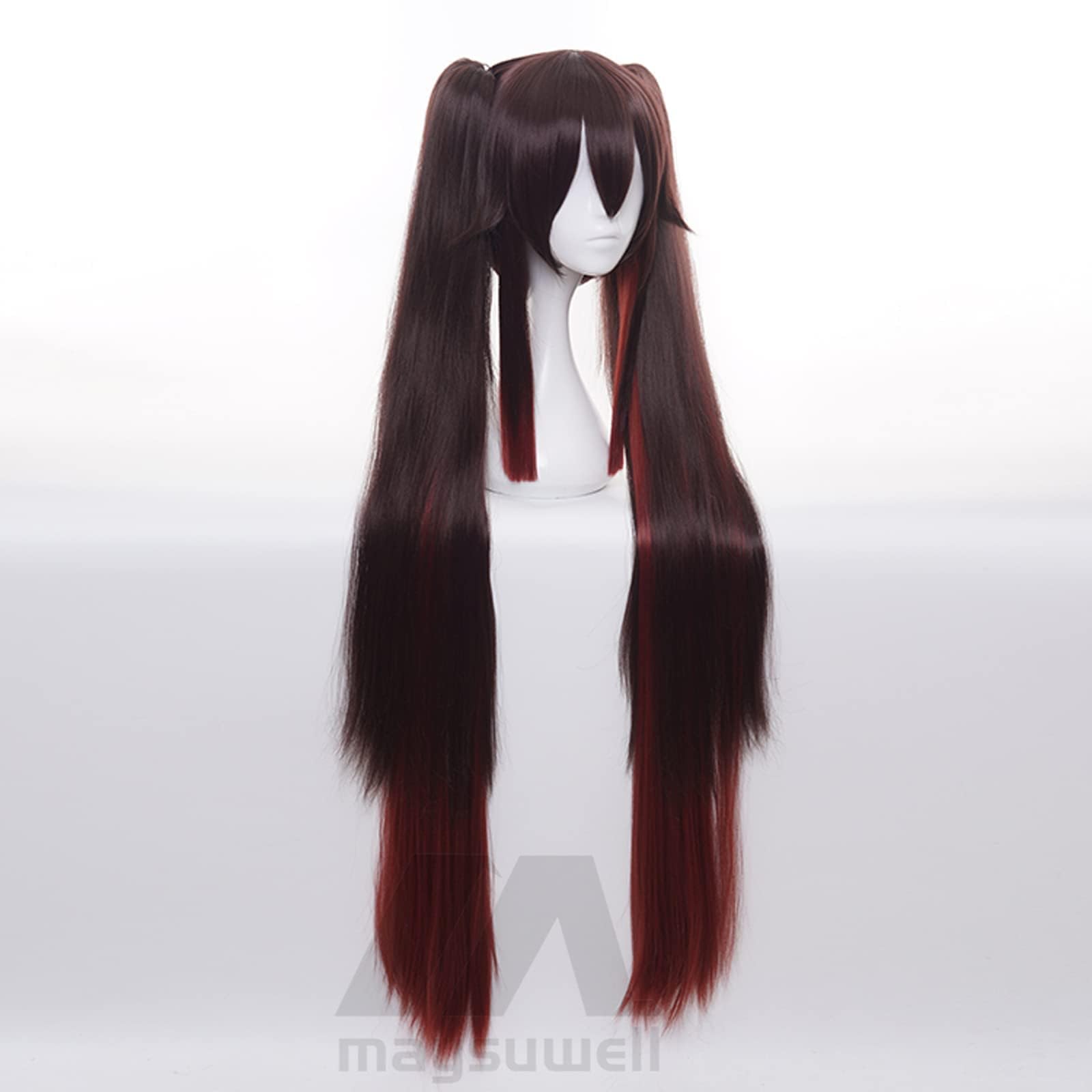 Brown Gradient Red Tiger Clip Double Ponytail Long Heat Resistant Csotume Hairs for Women Comic Con Anime Party Replacement Wigs - Image 3