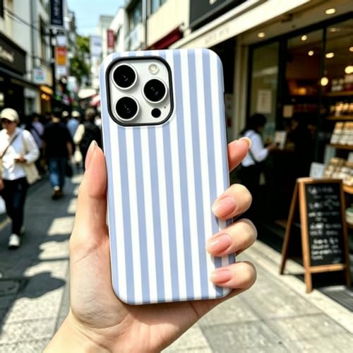 Image of for iPhone 13 /14 Case Cute Phone Case,Compatible with MagSafe,Dual Layer Shockproof Protective Phone Cover,Hard Shell + Silicone Cover,Fashion Design for Women Girls,Striped Blue