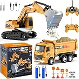 FlyDog Set De Juguetes para Excavadora Y vehículos de camión volquete de Metal Pesado Escala 1/20,Regulación de 6CH,...