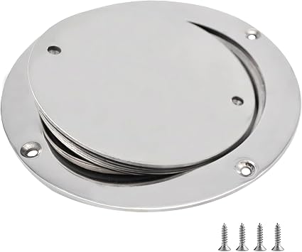 5 inch Boat Hatch 316 Stainless Steel Round Non Slip 2 Eyes Inspection Hatch Deck Plate with Detachable Cover w/Fasteners For Marine Boat Yachts Ships