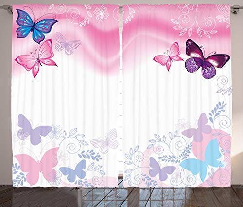 Ambesonne Cartoon Curtains, Flowers and Butterflies Curly Wavy Leaves Insect Summertime Design, Living Room Bedroom Window Drapes 2 Panel Set, 108" X 84", Pink White Maroon Ambesonne Cartoon Curtains, Flowers and Butterflies Curly Wavy Leaves Insect Summertime Design, Living Room Bedroom Window Drapes 2 Panel Set, 108" X 84", Pink White Maroon