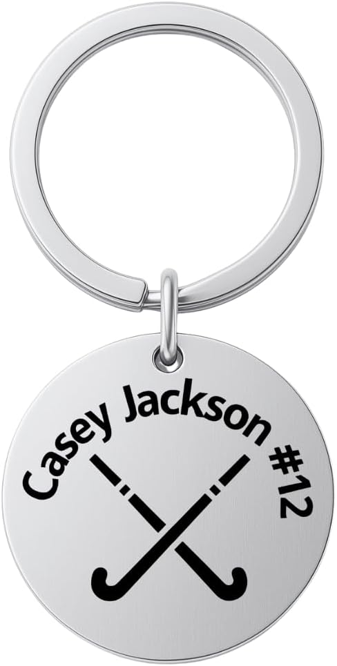 Personalized Field Hockey Keychain • Custom Engraved Stainless Steel Pendant with Name & Number • Gift for Players, Teams & Coaches