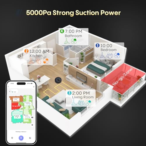 Image of Bagotte 5000Pa Robot Vacuum and Mop with No-Go Zones