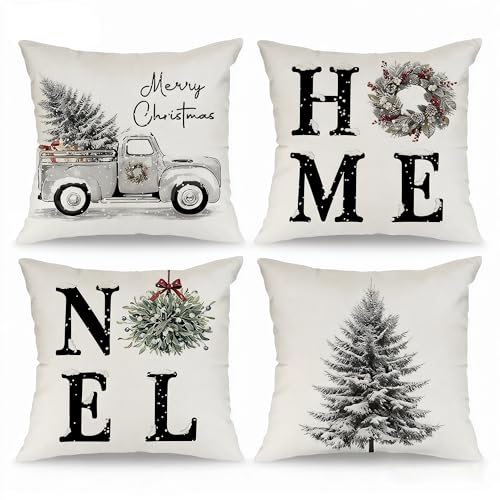 Basitys 4er Set Weihnachtskissen Kissenbezug 40x40 cm Polyester...