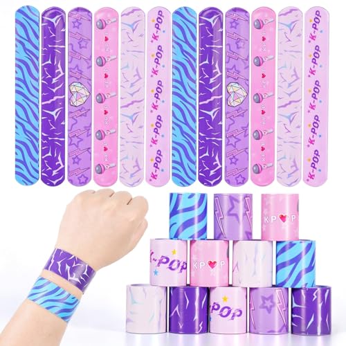 FestiVex 24 Pcs Kpop Style Slap Bracelets 6 Styles Music Theme Snap Wristbands for Concert Party Favors Friendship Gift Exchange and Daily Wear