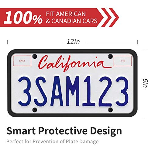 Aujen Silicone License Plate Frames 2 PCS for US Standard Car, 100% Street Legal License Plate Frame, Rattle-Proof and Easy Installation License Plate Holder (Black) - Thumbnail 5