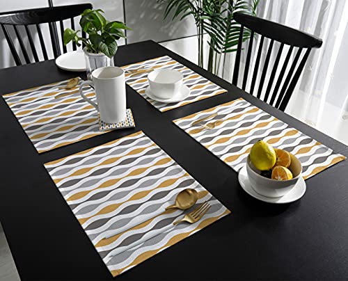 Museday Set Of 6 Placemats Black Yellow Gray White Stripes Geometric Mid Century Prints Heat Resistant Place Mat For Dining Table Washable Non-Slip Table Mats Kitchen Home Decor #TOP3