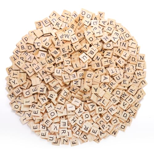 Coloch 1000PCS Wood Letter Tiles A-Z Capital Letters for Crafts, Pendants, Spelling, Gift Decoration, Making Alphabet Coasters and Crossword Game, 10 Sets