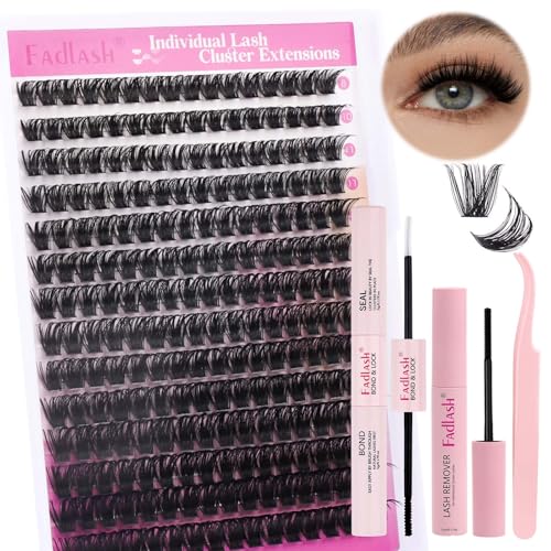 FADLASH 100D 0.07mm D Curl 8-16mm with Bond and Seal, Remover and Tweezers Fluffy Wispy Cluster Lashes DIY Eyelash Extensions - Image 2