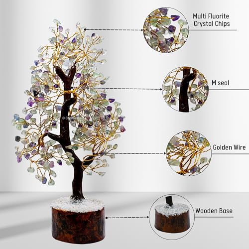 Image of Certified Fluorite Crystal Tree for Good Luck - Healing Crystals Money Tree for Wealth, Positive Energy at Home Office - Decorative Spiritual Gifts for Vastu, House Warming