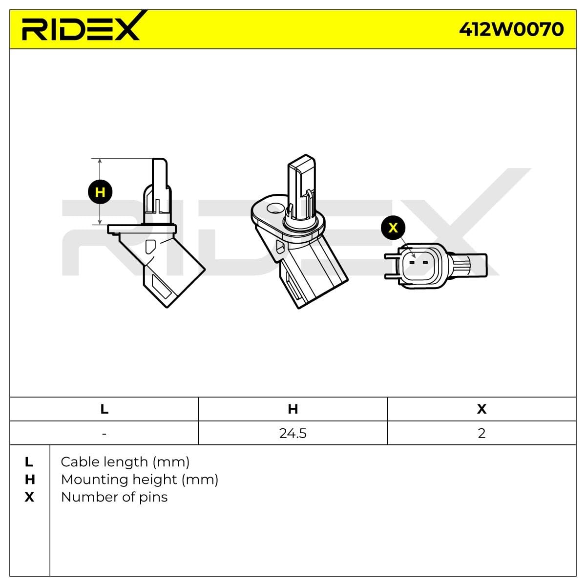 Czujnik ABS RIDEX 412W0070 Przód Lewo Prawo Kompatybilny z VOLVO XC70 II Kombi 136 V70 II 285 V70 III Van/Kombi 135 S60 II 134 V60 I Van/Kombi 155