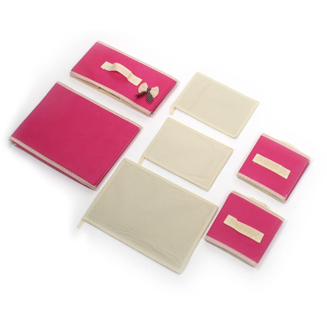 Ruilogod Tela no tejida 2 capas 3 cajones sujetador ropa interior calcetines corbatas caja de almacenamiento fucsia conjunto