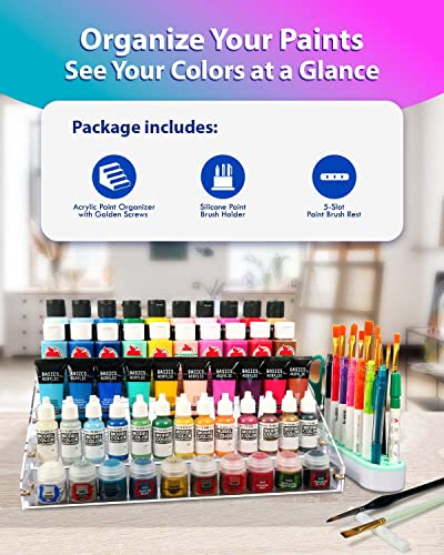 Tinctor Paint Organizer & Paint Brush Holder. Perfect Paint Holder & Paint Brush Organizer For Acrylic Paint Storage, Craft Paint Storage, Paint Rack For 2 Oz Bottles (Ocean Green) #TOP1