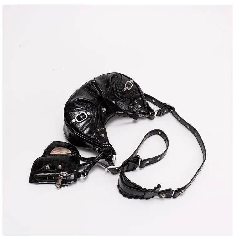 FUNSEED Women's Shoulder Bag Fashion Y2K Rivet Tassel Textured Purse Crossbody Bag Mirrored Card Holder3