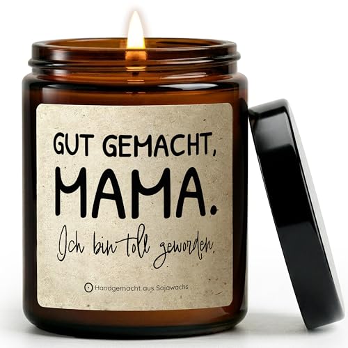 Muttertagsgeschenk Kerze Handgemacht in Berlin 100% Sojawachs 50h Brenndauer Kerze mit Spruch als Geschenk zum Muttertag Geburtstag & Weihnachten Beste Mama (Gut Gemacht Mama)