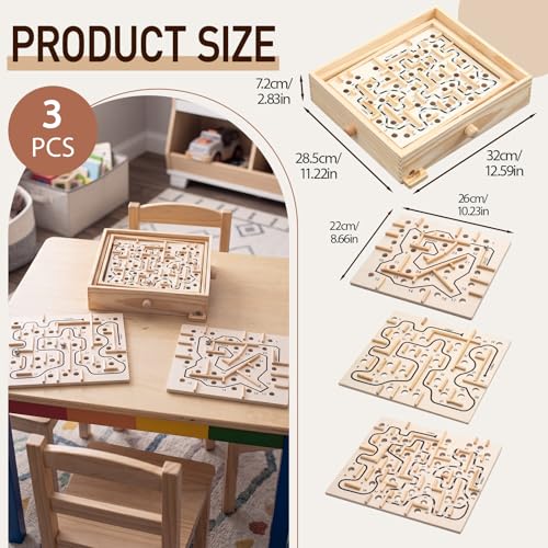 Juego de Mesa Laberinto de Madera con 3 Tableros Intercambiables miniatura 2