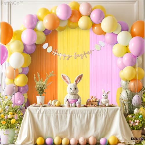 Image of KatchOn, Orange Pink and Yellow Fringe Backdrop - 3.25x8 Feet, Pack of 3 | Easter Backdrop for Easter Decorations for Home | Groovy Backdrop, Groovy Decorations | Bachelorette Party