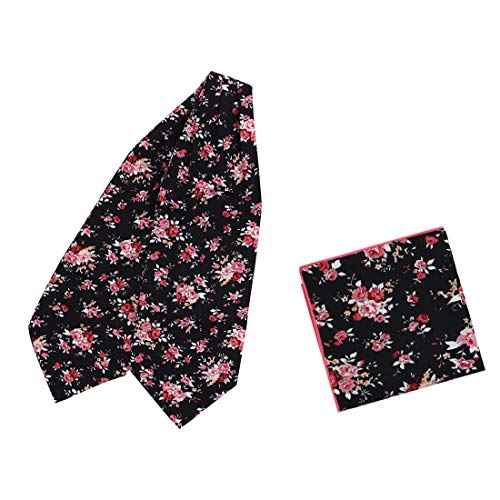 Dan Smith C.C.AQ.F.003 Black White Pink Floral Cotton Men's Tuxedo Cravat Hanky