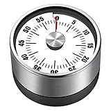 Mechanical Kitchen Timer with Magnetic Back, 60-Minute Countdown Clock, Stainless Steel, Red and White