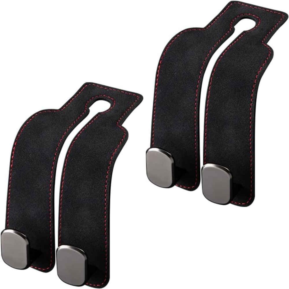 REBPUE Car Headrest Hook for BMW i5 M60 xDrive 2025, Suede Fabric Vehicle Back Seat Hanger, Dual Metal Storage Holder, Purse Grocery,Black-2pcs