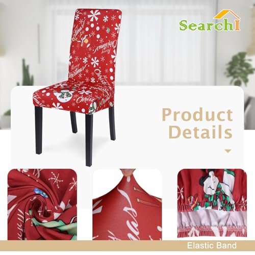 Image of SearchI Christmas Chair Covers Set of 6, Stretch Xmas Kitchen Chair Cover Removable Washable Holiday Parsons Chair Slipcovers for Dining Room, Christmas Decoration, Ceremony(Snowman+Snowflake)