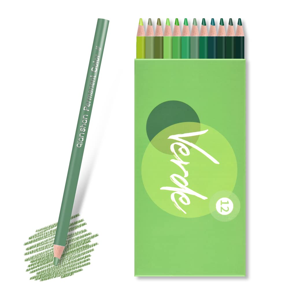 Juego de 12 lápices de colores verdes a base de aceite, preafilados de