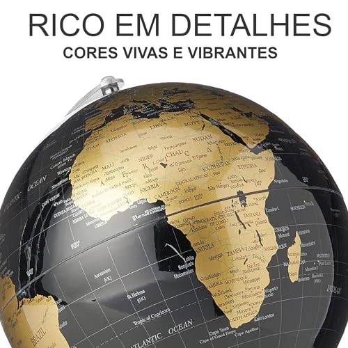 Globo Terrestre Político 30cm Mapa Mundi Giratório com Detalhes Dourado