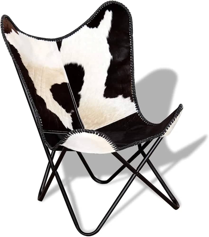 Amazon.co.jp: vidaXL バタフライチェア ブラック&ホワイト 本牛革