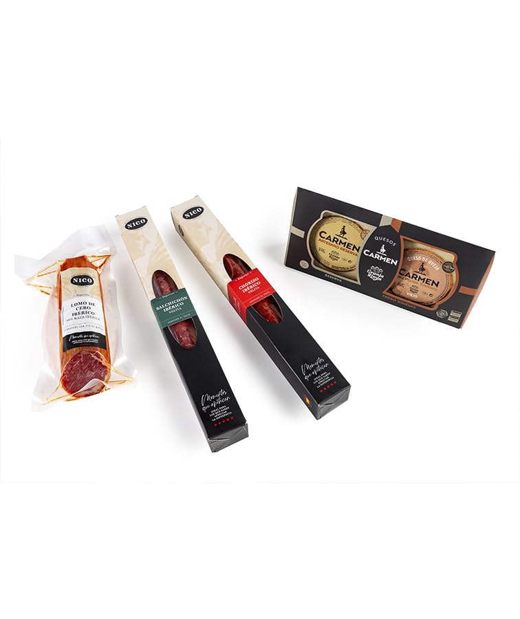 NICO JAMONES - Caja Ibérica Gourmet. Una selección de lomo, embutidos y quesos gourmet que celebra la esencia del sabor ibérico. 1.3Kg