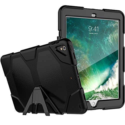 TianTa Coque pour iPad Pro 12.9 2017/2015, Housse de Protection Robuste Trois Couche Coque avec Protecteur d'écran & Support pour iPad Pro 12.9 (2015 & 2017) - Noir