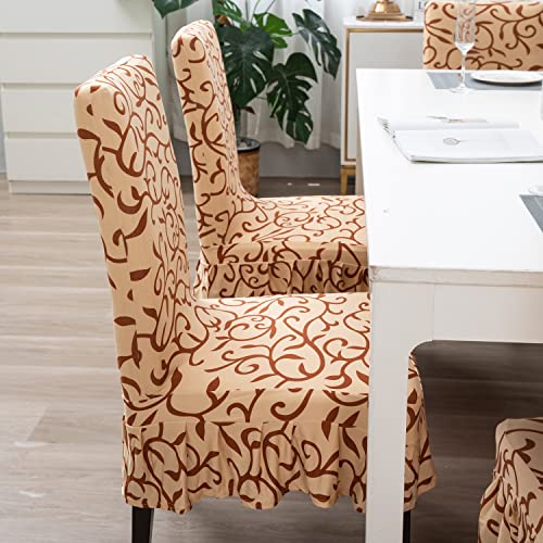 Image of HOKIPO Dining Chair Protector Cover Set of 2 Elastic Slip Covers (AR-4091-D6*2),Beige